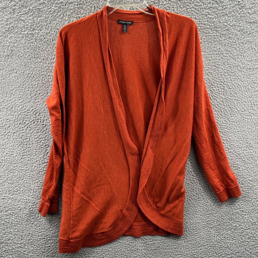 Eileen Fisher Merino Wool Cardigan Womens L Open Front Quiet Luxury Minimal Cozy